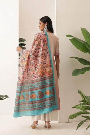 Peach Floral Printed Cotton Dupatta (SZDGDP-PE-176)