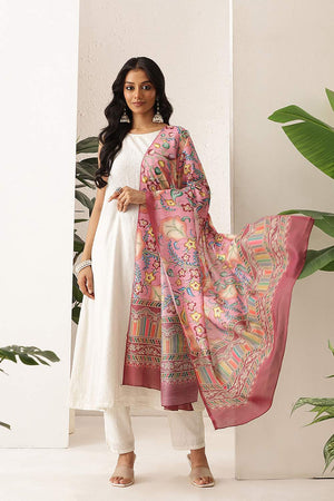 Pink Floral Printed Cotton Dupatta (SZDGDP-PN-175)