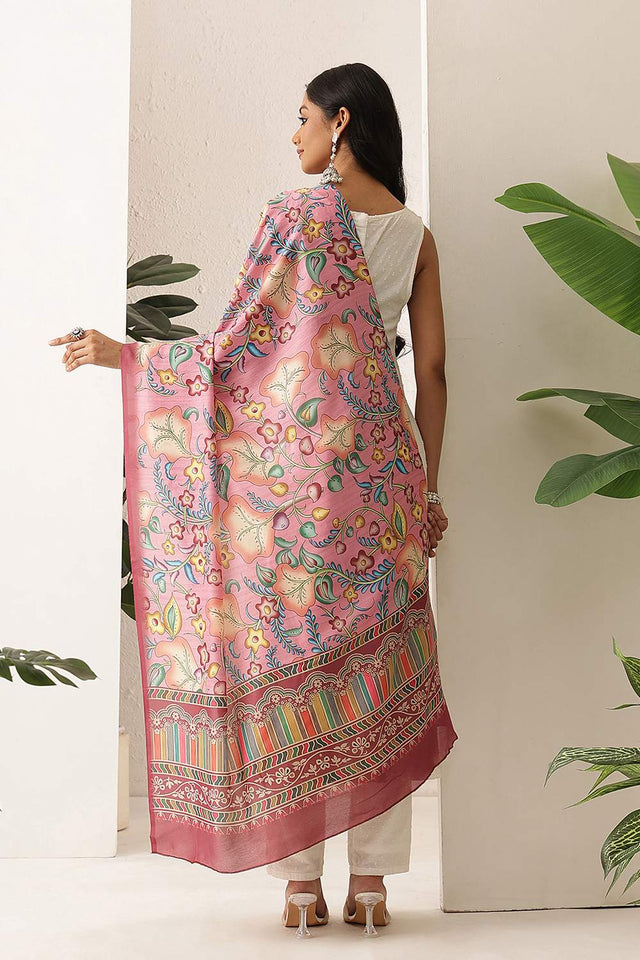 Pink Floral Printed Cotton Dupatta (SZDGDP-PN-175)