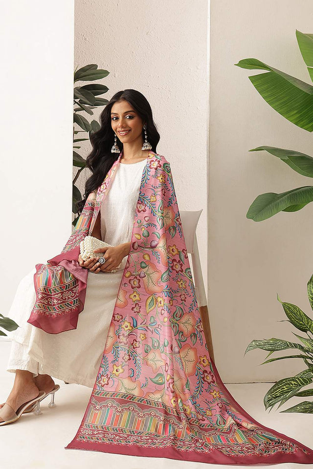 Pink Floral Printed Cotton Dupatta (SZDGDP-PN-175)