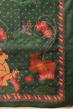 Green Digital Printed Cotton Blend Saree