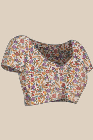 White Kalamkari Printed Cotton Blend Saree