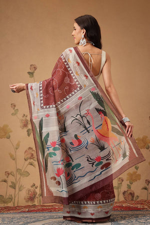 Maroon Bandhani Printed Cotton Blend Saree