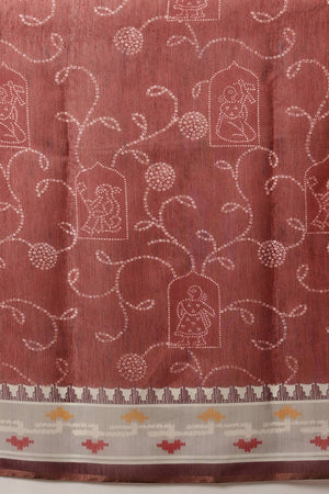 Maroon Bandhani Printed Cotton Blend Saree