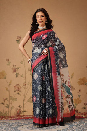 Grey Bandhani Printed Cotton Blend Saree
