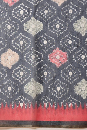 Grey Bandhani Printed Cotton Blend Saree