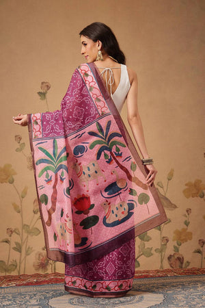 Pink Bandhani Printed Cotton Blend Saree