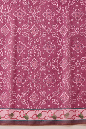 Pink Bandhani Printed Cotton Blend Saree