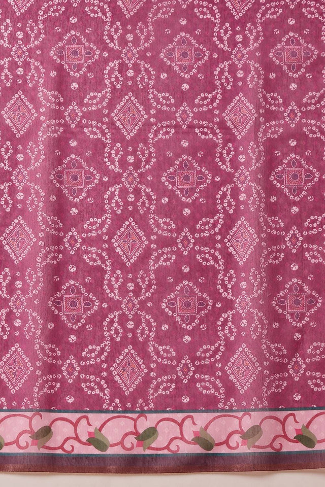Pink Bandhani Printed Cotton Blend Saree