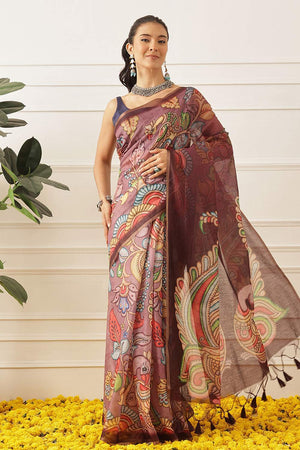 Violet Kalamkari Printed Cotton Blend Saree (SZKLD000-3144)