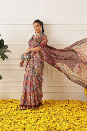 Violet Kalamkari Printed Cotton Blend Saree (SZKLD000-3144)