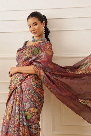 Violet Kalamkari Printed Cotton Blend Saree (SZKLD000-3144)