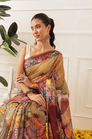 Multi Color Kalamkari Printed Cotton Blend Saree (SZKLD000-3147)