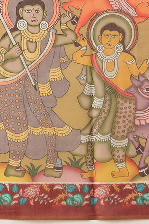 Multi Color Kalamkari Printed Cotton Blend Saree (SZKLD000-3147)