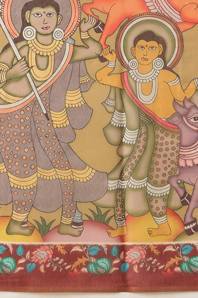 Multi Color Kalamkari Printed Cotton Blend Saree (SZKLD000-3147)