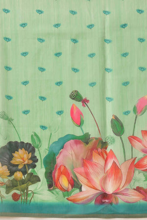 Dark Green Floral Printed Cotton Blend Saree (SZKLD000-3151)