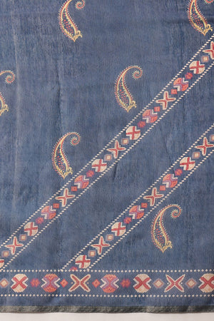 Navy Blue Floral Printed Cotton Blend Saree (SZKLD000-3172)
