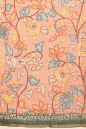 Peach Floral Printed Cotton Blend Saree (SZKLD000-3209)