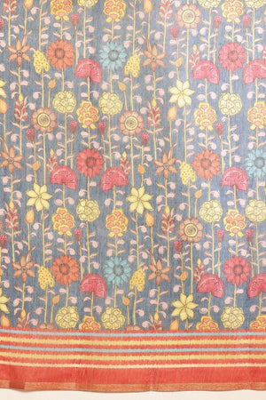 Blue Floral Printed Cotton Blend Saree (SZKLD000-3210)