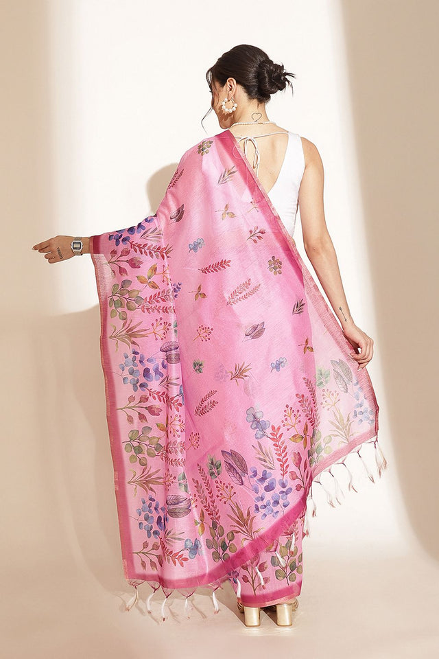 Pink Floral Printed Cotton Blend Saree (SZKLD000-3211)