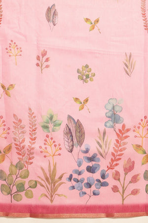 Pink Floral Printed Cotton Blend Saree (SZKLD000-3211)
