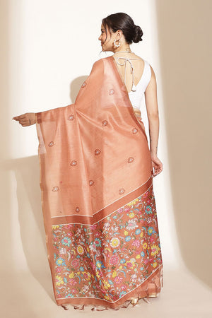 Brown Floral Printed Cotton Blend Saree (SZKLD000-3213)