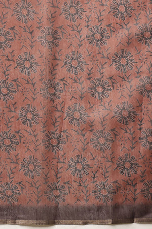 Brown Floral Printed Cotton Blend Saree (SZKLD000-3288)