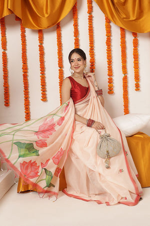 Beige Floral Printed Cotton Blend Saree (SZKLD000-3294)
