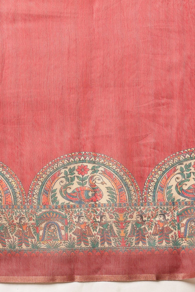 Maroon Madhubani Printed Cotton Blend Saree (SZKLD000-3295)