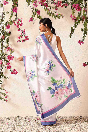 White Floral Printed Chiffon Ready to Wear Saree
