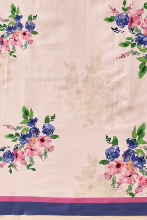 White Floral Printed Chiffon Ready to Wear Saree