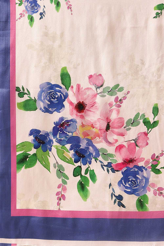 White Floral Printed Chiffon Ready to Wear Saree