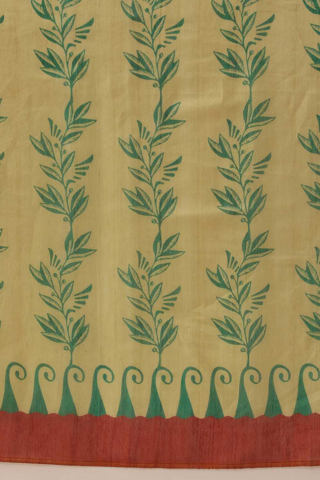 Beige Floral Printed Cotton Blend Ready to Wear Saree