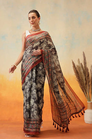 Multi Color Floral Printed Cotton Blend Ready to Wear Saree