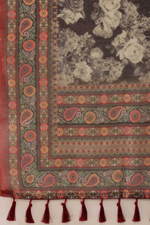 Multi Color Floral Printed Cotton Blend Ready to Wear Saree