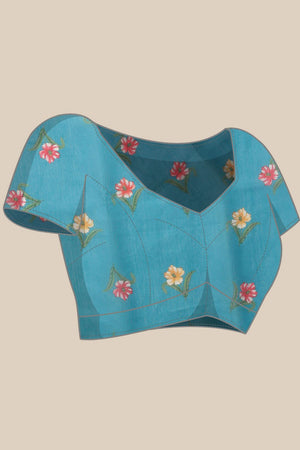 Blue Checkered Printed Cotton Blend Saree (SZR-CHECKS-BU-3180)