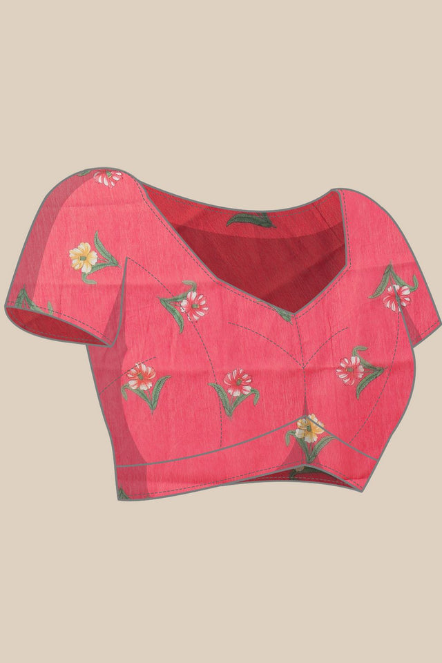 Pink Checkered Printed Cotton Blend Saree (SZR-CHECKS-PN-3179)