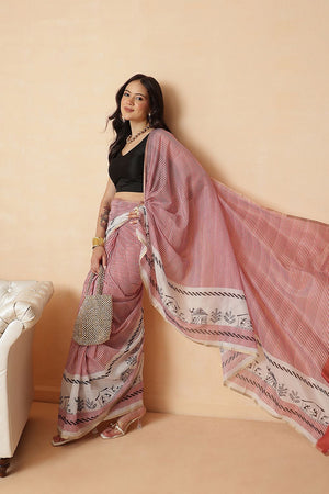 Maroon Striped Printed Cotton Blend Saree (SZR-CHERRY2-MR-2700)