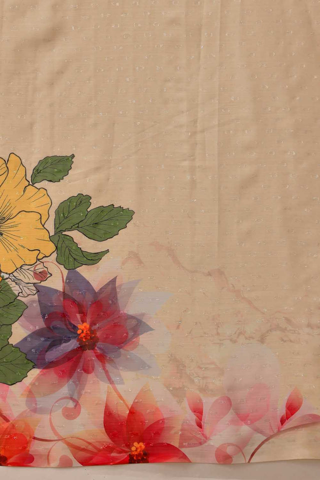 Yellow Floral Printed Chiffon Ready to Wear Saree