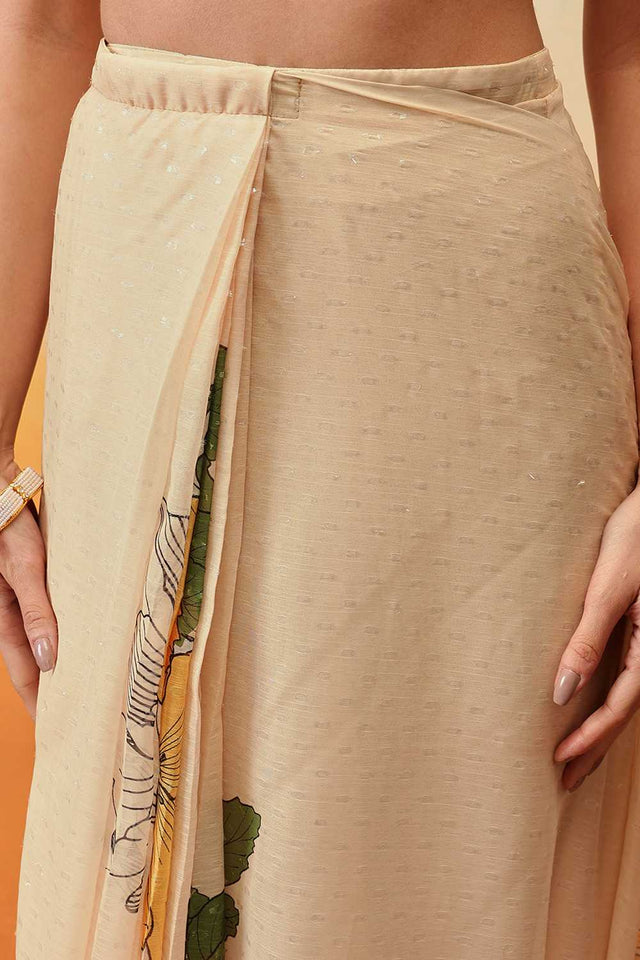 Yellow Floral Printed Chiffon Ready to Wear Saree