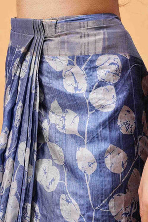Blue Floral Printed Art Silk Ready to Wear Saree