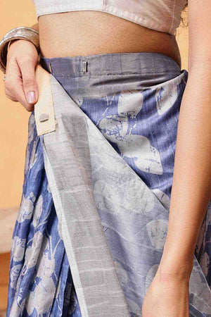 Blue Floral Printed Art Silk Ready to Wear Saree