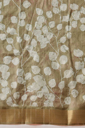 Olive Green Floral Printed Silk Ready to Wear Saree