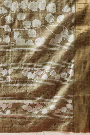 Olive Green Floral Printed Silk Ready to Wear Saree