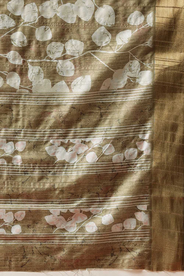 Olive Green Floral Printed Silk Ready to Wear Saree