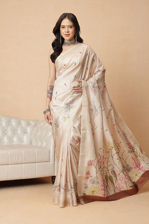 Beige Floral Printed Art Silk Saree (SZR-DGADIA-2780)