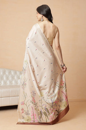 Beige Floral Printed Art Silk Saree (SZR-DGADIA-2780)