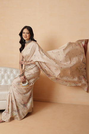 Beige Floral Printed Art Silk Saree (SZR-DGADIA-2780)