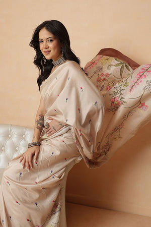 Beige Floral Printed Art Silk Saree (SZR-DGADIA-2780)