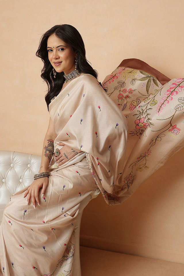 Beige Floral Printed Art Silk Saree (SZR-DGADIA-2780)